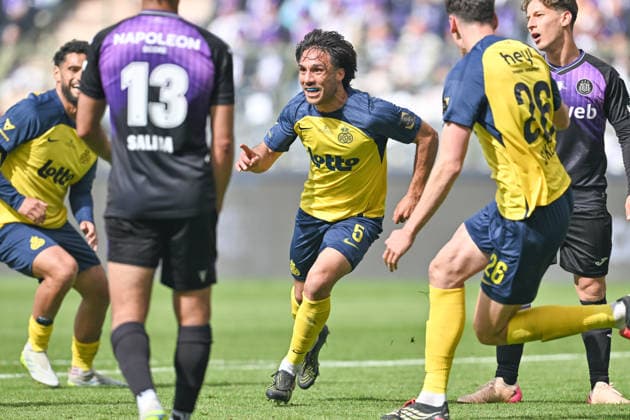 260514 Cupfinal Royale Union Saint-Gilloise vs RSC Anderlecht Kevin Mac Allister (5) of Union celebrates after scoring the 1-0 goal during the Croky Cup final 2026 between Royale Union Saint-Gilloise and RSC Anderlecht on May 14 , 2026 in Brussels, Belgium. (Photo by David Catry Isosport) Brussels Belgium  Copyright: xDavidxCatryx 20260514DC2_7478