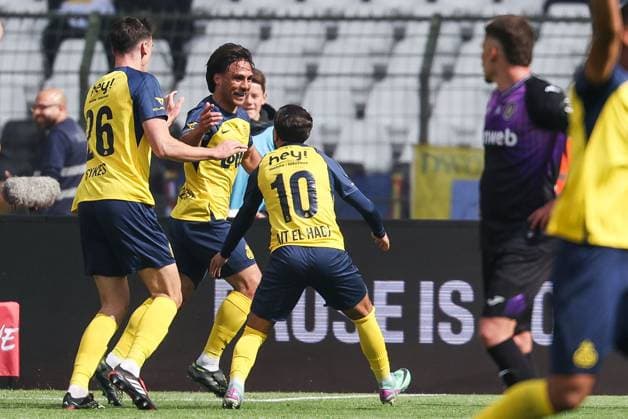 Union s Kevin Mac Allister scores a goal during a soccer game between Royale Union Saint-Gilloise and RSC Anderlecht, Thursday 14 May 2026 in Brussels, the final of the Croky Cup Belgian soccer cup. VIRGINIExLEFOUR  x173871273x