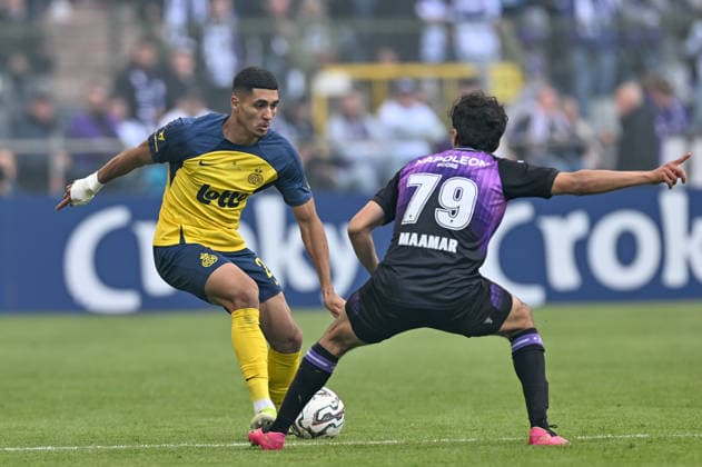 260514 Cupfinal Royale Union Saint-Gilloise vs RSC Anderlecht Anan Khalaili (25) of Union pictured in a duel with Ali Maamar (79) of Anderlecht during the Croky Cup final 2026 between Royale Union Saint-Gilloise and RSC Anderlecht on May 14 , 2026 in Brussels, Belgium. (Photo by David Catry Isosport) Brussels Belgium  Copyright: xDavidxCatryx 20260514DC2_6913