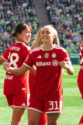 Cologne, Germany 14th May 2026: Georgia Stanway of FC Bayern München scoring during the DFB Pokal Final between VfL Wolfsburg and FC Bayern München at RheinEnergieStadion on May 14th, 2026 in Cologne, Germany (Leonie Kiehl SPP) Copyright: xLeoniexKiehlx xSPPx Sportspressphoto_SPR146199
