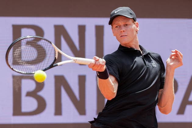 Jannik Sinner of Italy in action during the match against Andrey Rublev of Russia at the Internazionali BNL d Italia 2026 tennis tournament at Foro Italico in Rome (Italy) on May, 14, 2026. AntoniettaxBaldassarre