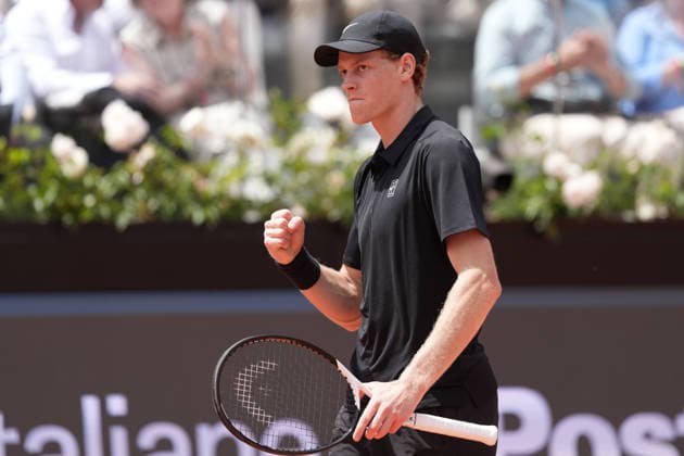 Jannik Sinner of Italy celebrates during the match against Andrey Rublev of Russia at the Internazionali BNL d Italia 2026 tennis tournament at Foro Italico in Rome (Italy) on May, 14, 2026. AntoniettaxBaldassarre