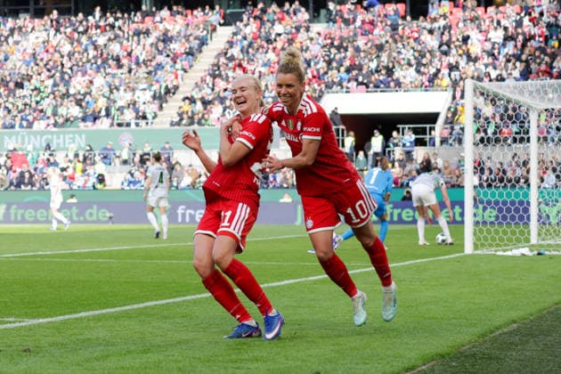 14 05 2026, xgrfx, Football DFB Womens Cup Final, VfL Wolfsburg FC Bayern Munich v l Goal, Pernille Harder to 0 2 FC Bayern Munich DFL DFB REGULATIONS PROHIBIT ANY USE OF PHOTOGRAPHS as IMAGE SEQUENCES and or QUASI VIDEO Köln