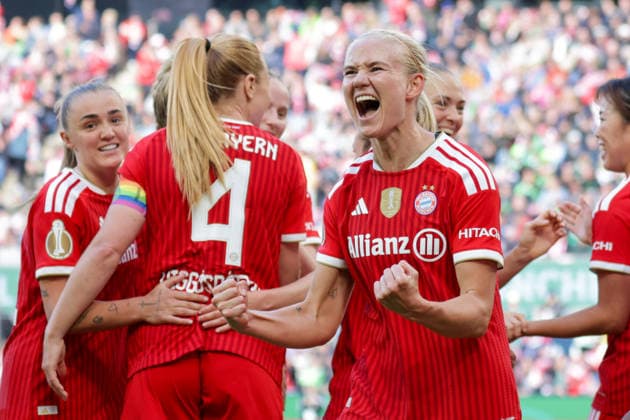 14 05 2026, xgrfx, Football DFB Womens Cup Final, VfL Wolfsburg FC Bayern Munich v l Goal, Pernille Harder to 0 2 FC Bayern Munich DFL DFB REGULATIONS PROHIBIT ANY USE OF PHOTOGRAPHS as IMAGE SEQUENCES and or QUASI VIDEO Köln