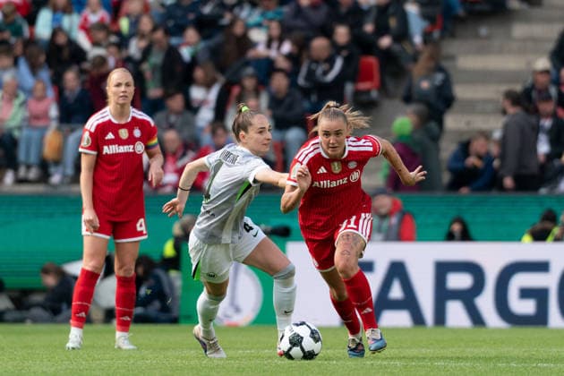 COLOGNE, GERMANY - MAY 14: Sophia Kleinherne (4 VfL Wolfsburg) and Georgia Stanway (31 FC Bayern München) during the DFB-Pokal Frauen Final match between VfL Wolfsburg and FC Bayern Munich at RheinEnergieStadion on May 14, 2026 in Cologne, Germany.(Photo by Qianru Zhang Press Photo) Copyright: xQianruxZhang SPPx Sportspressphoto_SPR146234