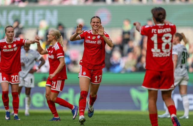 GER, Cologne, Vfl Wolfsburg vs FC Bayern Munich, DFB Cup Women, Football, DFB, Season 2025 2026, Rhein Energie Stadium, Final in picture Momoko Tanikawa Bayern Munich 18 , 3 0, Goal, Joy, Cheering and Emotion, Klara Bühl Bayern Munich 17 DFB DFL REGULATIONS PROHIBIT ANY USE OF PHOTOGRAPHS AS IMAGE SEQUENCES AND OR QUASI VIDEO, 14 05 2026 Copyright: HMBxMedia HendrikxHamelau