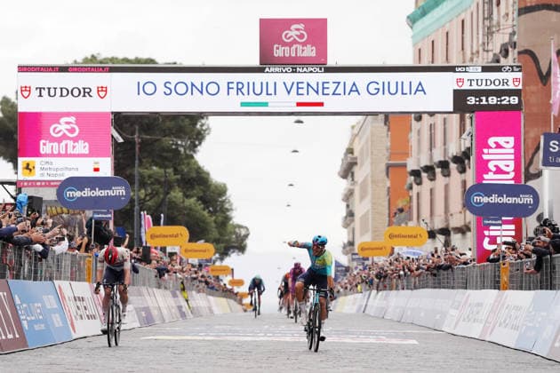 Italy™s Davide Ballerini of XDS Astana Team stage winner during Stage 6 of the Giro d™Italia, from Paestum to Naples, Italy, Thursday, May 14, 2026.  Copyright: xMassimoxPaolone LaPressex