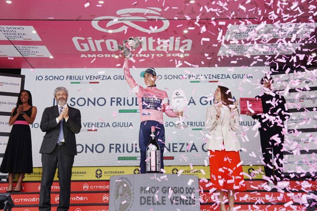 Portugal™s Afonso Oliveira Eulalio of Bahrain Victorious pink jersey during Stage 6 of the Giro d™Italia, from Paestum to Naples, Italy, Thursday, May 14, 2026.  Copyright: xGianxMattiaxD Albertox xLaPressex