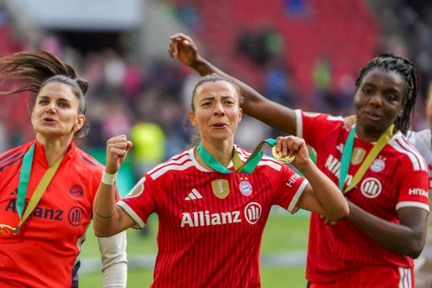 Germany Football DFB Cup Women 2025 2026, Final VfL Wolfsburg vs Bayern Munich RheinEnergieStadion Cologne Joy, emotions, jubilation Arianna Caruso FC Bayern Munich Women, 27 Cologne Copyright: xAymanxAlahmedx
