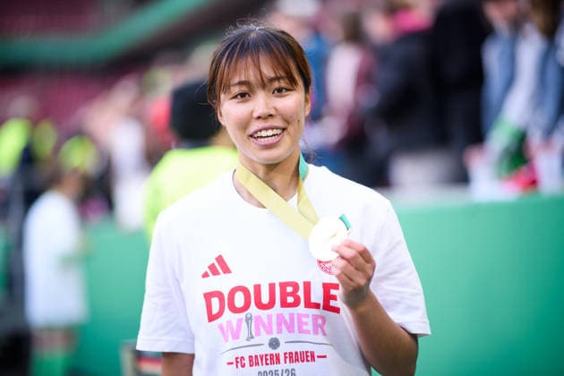 COLOGNE, GERMANY - 14 MAY, 2026: Momoko Tanikawa, gold medal - The DFB-Pokal Frauen (Germany Women Cup) match Vfl Wolfsburg vs FC Bayern Munich at Rhein Energie Stadion  Copyright: xx