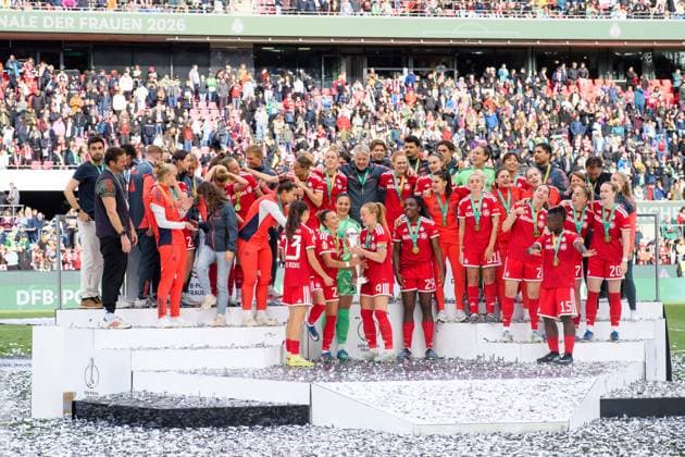 COLOGNE, GERMANY - 14 MAY, 2026: Celebrations - The DFB-Pokal Frauen (Germany Women Cup) match Vfl Wolfsburg vs FC Bayern Munich at Rhein Energie Stadion  Copyright: xx