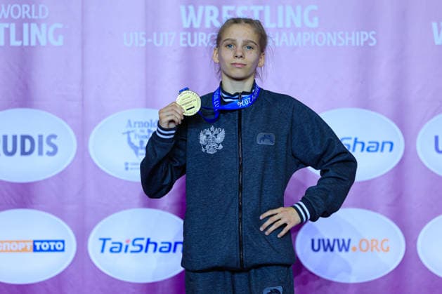 U17 Wrestling European Championships Podium 43kg WW Gold Daria Maslennikova RUS Copyright: xKostadinxAndonov xUnitedxWorldxWrestlingx Kostadin Andonov United World Wrestling