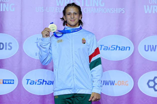 U17 Wrestling European Championships Podium 57kg WW Gold Janka Sillei HUN Copyright: xKostadinxAndonov xUnitedxWorldxWrestlingx Kostadin Andonov United World Wrestling