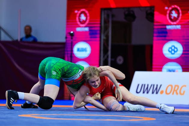U17 Wrestling European Championships 40kg WW Anastasiya Malashevich BLR df Bianka Hanna Busch HUN Copyright: xKostadinxAndonov xUnitedxWorldxWrestlingx Kostadin Andonov United World Wrestling