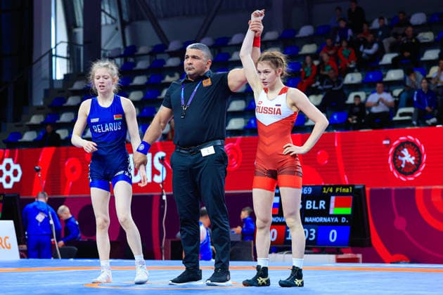 U17 Wrestling European Championships 46kg WW Alina Baranova RUS df Darya Nahornaya BLR Copyright: xKostadinxAndonov xUnitedxWorldxWrestlingx Kostadin Andonov United World Wrestling