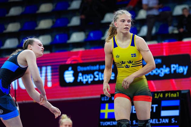 U17 Wrestling European Championships 69kg WW Sofia Tuominen Mirkovic SWE df Sara Vaeljan EST Copyright: xKostadinxAndonov xUnitedxWorldxWrestlingx Kostadin Andonov United World Wrestling