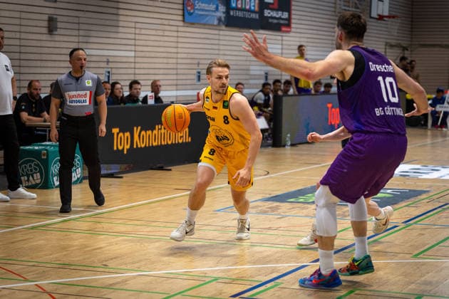 Lucas Mayer Bozic Estriche Knights Kirchheim, 08 Hendrik Helge Drescher BG Goettingen, 10 GER, Bozic Estriche Knights Kirchheim vs BG Goettingen, BARMER 2 Basketball Bundesliga, Playoffs Game 4, Season 2025 2026, 14 05 2026 GER, Bozic Estriche Knights Kirchheim vs BG Goettingen, BARMER 2 Basketball Bundesliga, Playoffs Game 4, Season 2025 2026, 14 05 2026 Goeppingen Copyright: xEibner-Pressefoto NinaxSanderx EP_NSR