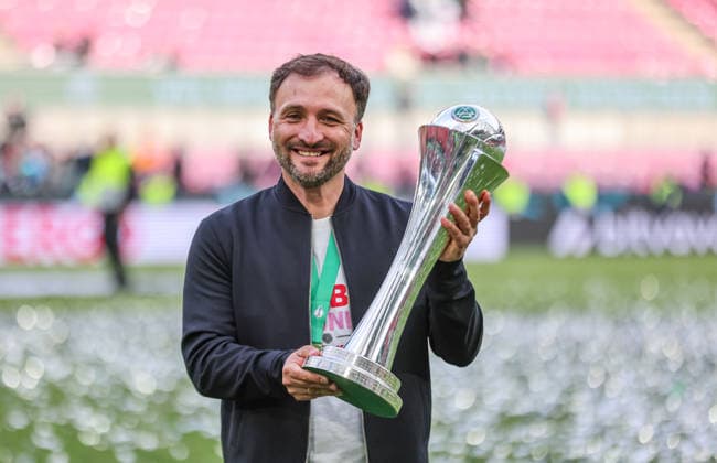 GER, Cologne, Vfl Wolfsburg vs FC Bayern Munich, DFB Cup Women, Football, DFB, Season 2025 2026, Rhein Energie Stadion, Final in the picture JosÃ Barcala Coach Bayern Munich , Joy, Emotions after the victory in the DFB Cup Final Women DFB DFL REGULATIONS PROHIBIT ANY USE OF PHOTOGRAPHS AS IMAGE SEQUENCES AND OR QUASI VIDEO, 14 05 2026 Copyright: HMBxMedia HendrikxHamelau