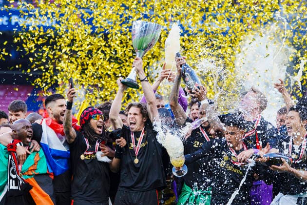 Oddset Cup FC Copenhagen FC Midtjylland FC Midtjyllands Mads Bech with the trophy after the cup final between FC Copenhagen FC Midtjylland at Parken, Copenhagen on Thursday, May 14, 2026 Photo Liselotte Sabroe Ritzau Scanpix , Copenhagen Denmark  Copyright: Ritzau Scanpix LiselottexSabroex spdk20260514-195103-L