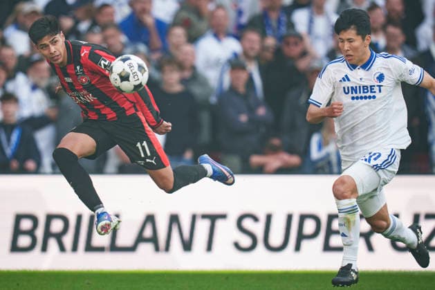 Oddset Cup FC Copenhagen FC Midtjylland FC Midtjylland s Dario Osorio and FCK s Junnosuke Suzuki during the cup final between FC Copenhagen FC Midtjylland at Parken, Copenhagen on Thursday, May 14, 2026 Photo Liselotte Sabroe Ritzau Scanpix , Copenhagen Denmark  Copyright: Ritzau Scanpix LiselottexSabroex spdk20260514-180107-L