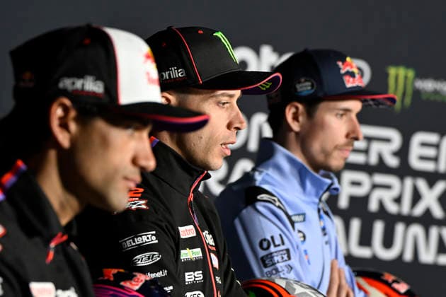 MOTO - MOTO GP - CATALUNYA GRAND PRIX 2026 BEZZECCHI Marco (ita), Aprilia Racing, Aprilia RS-GP26, portrait, press conference, PK, Pressekonferenz with MARTIN Jorge (spa) and MARQUEZ Alex (spa), BK8 Gresini Racing MotoGP, Ducati Desmosedici GP26 during the 2026 MotoGP Monster Energy Grand Prix of Catalunya, on the Catalunya circuit of Barcelona, from May 15 to 17th, in Spain - BarcelonaSpain  Copyright: xGIGIxSOLDANOx