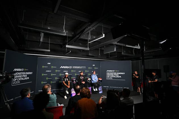 MOTO - MOTO GP - CATALUNYA GRAND PRIX 2026 BEZZECCHI Marco (ita), Aprilia Racing, Aprilia RS-GP26, portrait, press conference, PK, Pressekonferenz with MARTIN Jorge (spa) and MARQUEZ Alex (spa), BK8 Gresini Racing MotoGP, Ducati Desmosedici GP26 during the 2026 MotoGP Monster Energy Grand Prix of Catalunya, on the Catalunya circuit of Barcelona, from May 15 to 17th, in Spain - BarcelonaSpain  Copyright: xGIGIxSOLDANOx