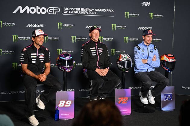 MOTO - MOTO GP - CATALUNYA GRAND PRIX 2026 BEZZECCHI Marco (ita), Aprilia Racing, Aprilia RS-GP26, portrait, press conference, PK, Pressekonferenz with MARTIN Jorge (spa) and MARQUEZ Alex (spa), BK8 Gresini Racing MotoGP, Ducati Desmosedici GP26 during the 2026 MotoGP Monster Energy Grand Prix of Catalunya, on the Catalunya circuit of Barcelona, from May 15 to 17th, in Spain - BarcelonaSpain  Copyright: xGIGIxSOLDANOx