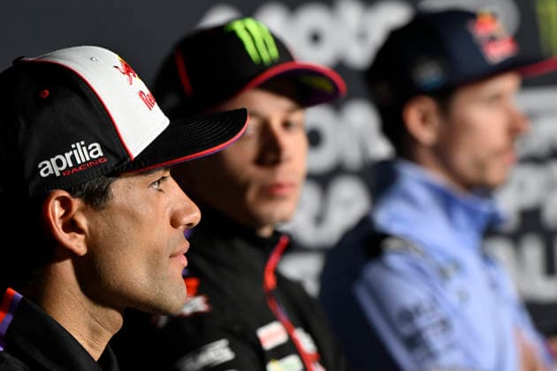 MOTO - MOTO GP - CATALUNYA GRAND PRIX 2026 BEZZECCHI Marco (ita), Aprilia Racing, Aprilia RS-GP26, portrait, press conference, PK, Pressekonferenz with MARTIN Jorge (spa) and MARQUEZ Alex (spa), BK8 Gresini Racing MotoGP, Ducati Desmosedici GP26 during the 2026 MotoGP Monster Energy Grand Prix of Catalunya, on the Catalunya circuit of Barcelona, from May 15 to 17th, in Spain - BarcelonaSpain  Copyright: xGIGIxSOLDANOx