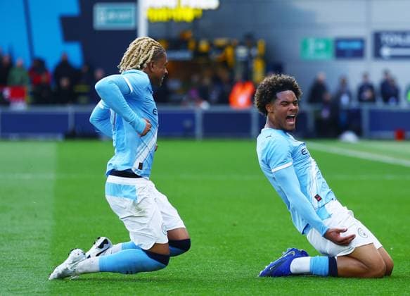 Floyd Samba of Manchester City celebrates scoring the opening goal Manchester City U18 v Manchester United, ManU U18, FA Youth Cup Final, Football, Joie Stadium, Manchester , UK - 14 May 2026Manchester Joie Stadium United Kingdom EDITORIAL USE ONLY No use with unauthorised audio, video, data, fixture lists, club league logos or live services. Online in-match use limited to 120 images, no video emulation. No use in betting, games or single club league player publications.  Copyright: xMattxWest Shutterstockx 16871363p