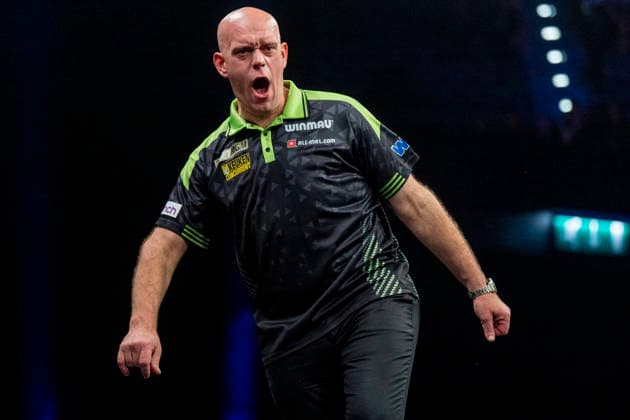 2026 BetMGM Premier League Darts, Night 15, Birmingham Michael van Gerwen celebrates winning a leg against Gerwyn Price during the 2026 BetMGM Premier League Darts, Night 15 at the Utilita Arena, Birmingham, England on 14 May 2026 Credit: Alex Young Every Second Media Editorial use only. All images are copyright Every Second Media Limited. No images may be reproduced without prior permission. Copyright: xIMAGO EveryxSecondxMediax ESM-1992-0011 AlexxYoungx xEveryxSecondxMediax