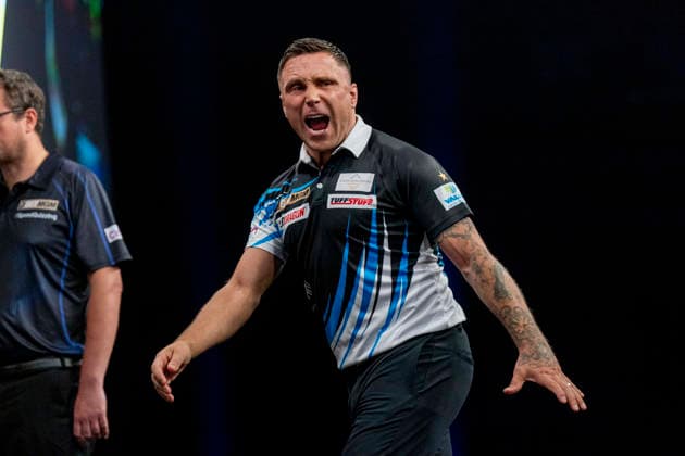 2026 BetMGM Premier League Darts, Night 15, Birmingham Gerwyn Price reacts during the 2026 BetMGM Premier League Darts, Night 15 at the Utilita Arena, Birmingham, England on 14 May 2026 Credit: Alex Young Every Second Media Editorial use only. All images are copyright Every Second Media Limited. No images may be reproduced without prior permission. Copyright: xIMAGO EveryxSecondxMediax ESM-1992-0013 AlexxYoungx xEveryxSecondxMediax
