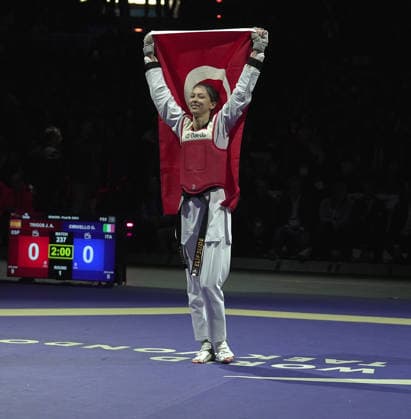 2026 European Taekwondo Championships MUNICH, GERMANY - MAY 14: (----EDITORIAL USE ONLY - MANDATORY CREDIT - TURKISH TAEKWONDO FEDERATION HANDOUT - NO MARKETING NO ADVERTISING CAMPAIGNS - DISTRIBUTED AS A SERVICE TO CLIENTS----) Elif Sude Akgul of Turkiye wins the gold medal in the women’s 49 kg category at the 2026 European Taekwondo Championships held at the BMW Park in Munich, Germany on May 14, 2026. Turkish Taekwondo Federation Handout Anadolu Munich Germany. Editorial use only. Please get in touch for any other usage.  Copyright: x2026xAnadoluxTurkishxTaekwondoxFederationx xHandoutx