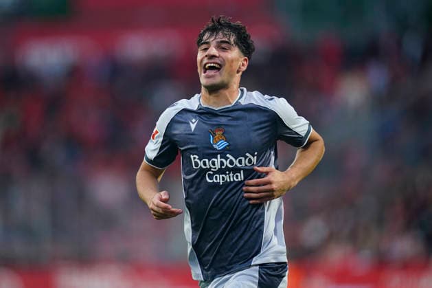 ESP: Girona FC v Real Sociedad. La Liga match 2025-2026, Matchday 36. Jon Martin of Real Sociedad celebrates the 0-1 during the La Liga match 2025-2026, match day 36 between Girona FC and Real Sociedad played at Montilivi Stadium on May 14, 2026 in Girona, Spain. kpng Copyright: xSergioxRuizx xPRESSINPHOTOx PS_260514_GIR_RSO_2526_020