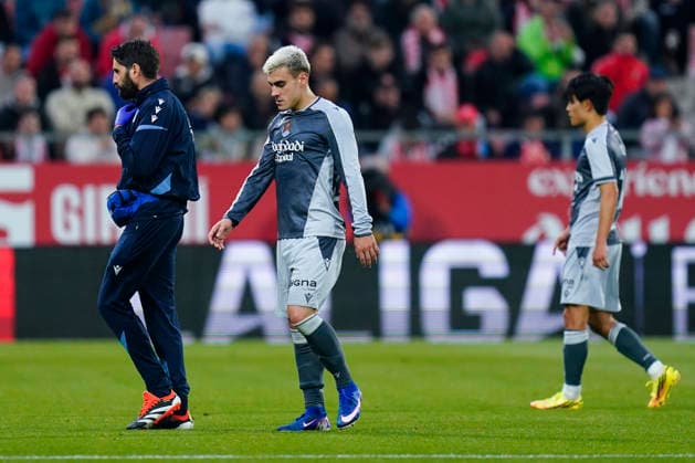 ESP: Girona FC v Real Sociedad. La Liga match 2025-2026, Matchday 36. Ander Barrenetxea of Real Sociedad injured during the La Liga match 2025-2026, match day 36 between Girona FC and Real Sociedad played at Montilivi Stadium on May 14, 2026 in Girona, Spain. kpng Copyright: xSergioxRuizx xPRESSINPHOTOx PS_260514_GIR_RSO_2526_026
