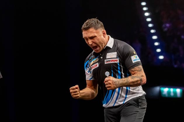 Darts BetMGM Premier League Gerwyn Price celebrates during the BetMGM Premier League darts, at Utilita Arena, Birmingham, UK on 14 May 2026. Birmingham Utilita Arena Midlands UK Editorial use only , Copyright: xManjitxNarotrax PSI-24244-0011