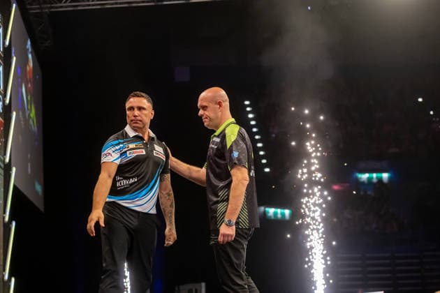 Darts BetMGM Premier League Gerwyn Price celebrates wn against Michael van Gerwen during the BetMGM Premier League darts, at Utilita Arena, Birmingham, UK on 14 May 2026. Birmingham Utilita Arena Midlands UK Editorial use only , Copyright: xManjitxNarotrax PSI-24244-0013