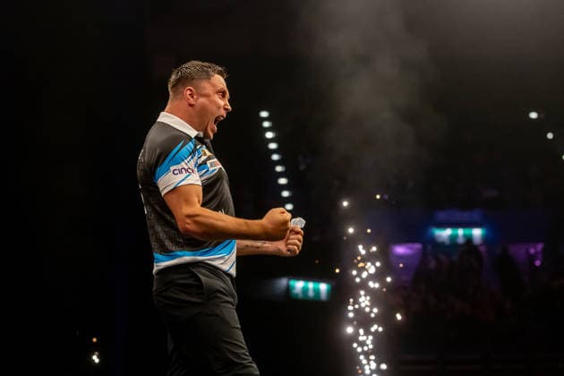 Darts BetMGM Premier League Gerwyn Price celebrates wn against Michael van Gerwen during the BetMGM Premier League darts, at Utilita Arena, Birmingham, UK on 14 May 2026. Birmingham Utilita Arena Midlands UK Editorial use only , Copyright: xManjitxNarotrax PSI-24244-0016
