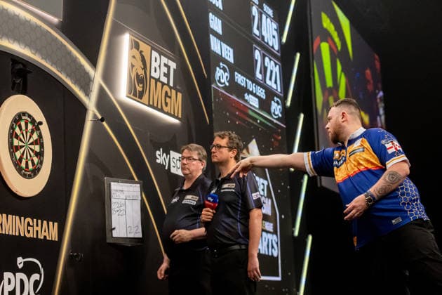 Darts BetMGM Premier League Josh Rock during the BetMGM Premier League darts, at Utilita Arena, Birmingham, UK on 14 May 2026. Birmingham Utilita Arena Midlands UK Editorial use only , Copyright: xManjitxNarotrax PSI-24244-0023