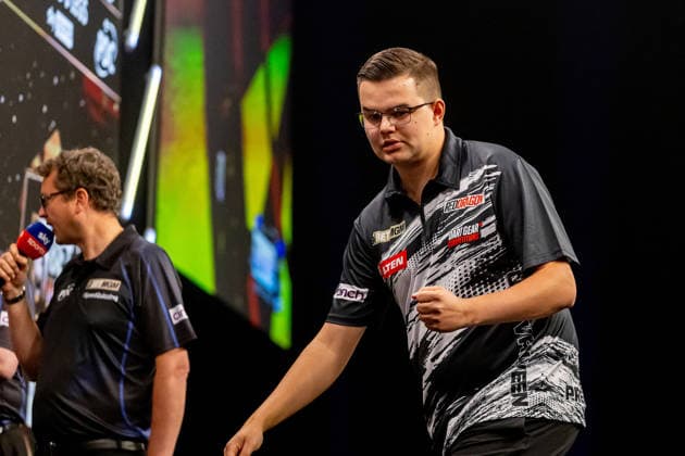 Darts BetMGM Premier League Gian van Ween celebrates win during the BetMGM Premier League darts, at Utilita Arena, Birmingham, UK on 14 May 2026. Birmingham Utilita Arena Midlands UK Editorial use only , Copyright: xManjitxNarotrax PSI-24244-0026