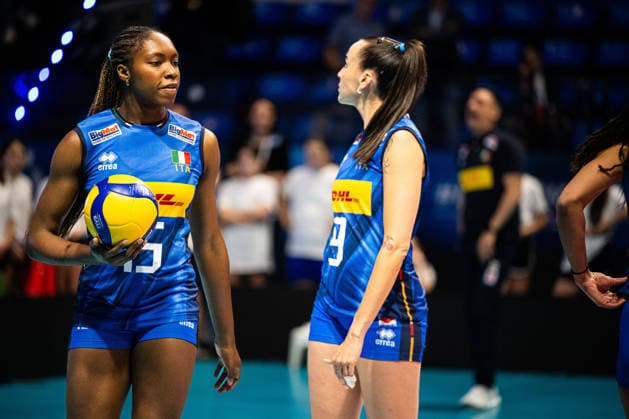 IPA84693373 - Merit Adigwe and Yasmina Akrari (ITA) - BPER Test Match - Italy Women vs France Women. Biella Forum in Biella, Italy on May 14 2026.  Copyright: xRiccardoxSpadettoxDexPaulis IPAxSportx xx 84693373