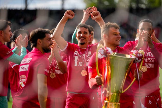 Switzerland Brack Super League 2025 2026, FC Thun vs BSC Young Boys Stockhorn Arena, Thun FC Thun as Swiss champion 2026 after last years promotion to the highest Swiss league, is champion for the first time in the clubs history Thun Stockhorn Arena Bern Switzerland Copyright: xKjetilxWaberx