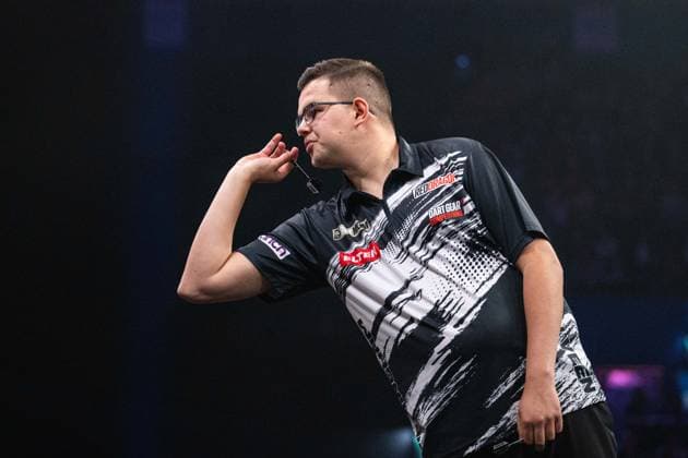 RECORD DATE NOT STATED 14th May 2026, Utilita Arena, Birmingham, Midlands, England; 2026 PDC Bet MGM Premier League Darts Night Fourteen; Gian van Veen in action on the oche in his quarter final match against Josh Rock GodfreyxPitt