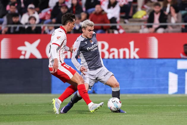 May 14, 2026, Girona, Girona, SPAIN: Ander Barrenetxea of Real Sociedad in action during the Spanish league, LaLiga EA Sports, football match played between Girona FC and Real Sociedad at Montilivi stadium on May 14, 2026 in Girona, Spain. Girona FC V Real Sociedad - LaLiga EA Sports  - ZUMAa181 20260514_zaa_a181_074 Copyright: xJavierxBorregox