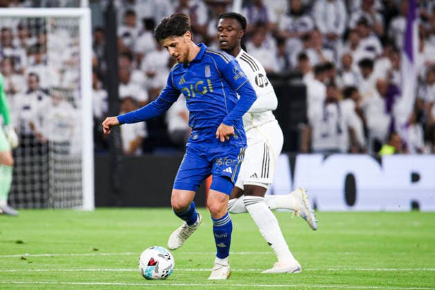 Real Madrid CF vs Real Oviedo, on the 36th matchday of the 2025 26 Spanish First Division May 14, 2026, Madrid, Spain Costas is defended by Camavinga Spanish championship LaLiga football match between Real Madrid CF and Real Oviedo on 14 May 2026 at Estadio Santiago Bernabeu in Madrid, Spain Madrid, Spain Madrid Madrid Madrid Spain Copyright: xAlejandroxMatiasx