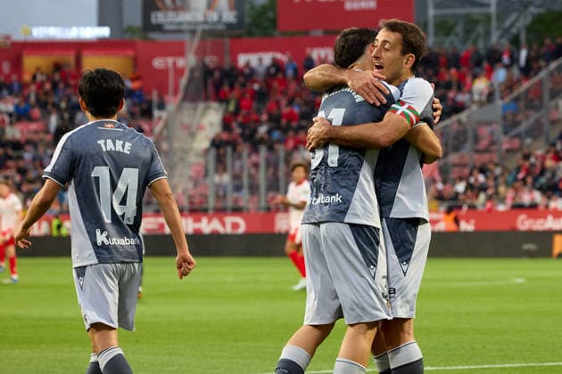 ESP LaLiga EA Sports Girona FC v Real Sociedad Jon Martin of Real Sociedad scores goal and celebrates his goal with Mikel Oyarzabal of Real Sociedad during LaLiga EA Sports, between Girona FC v Real Sociedad played at Montilivi Stadium, Girona on May 14th, 2026 in Spain Girona ESTADIO MONTILIVI CATALUNYA Spain Football Copyright: xEddyxKelelex xAgenciaxLOFx