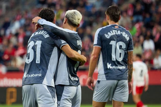 ESP LaLiga EA Sports Girona FC v Real Sociedad Jon Martin of Real Sociedad scores goal and celebrates his goal with Ander Barrenetxea Muguruza of Real Sociedad during LaLiga EA Sports, between Girona FC v Real Sociedad played at Montilivi Stadium, Girona on May 14th, 2026 in Spain Girona ESTADIO MONTILIVI CATALUNYA Spain Futbol Copyright: xEddyxKelelex xAgenciaxLOFx