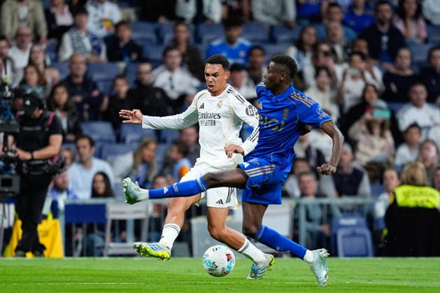 May 14, 2026, Madrid, Madrid, Spain: Trent Alexander-Arnold of Real Madrid CF plays the ball during the Spanish League, LaLiga EA Sports, football match played between Real Madrid and Real Oviedo at Bernabeu stadium on May 14, 2026, in Madrid, Spain. Madrid Spain - ZUMAa181 20260514_zaa_a181_182 Copyright: xDennisxAgyemanx