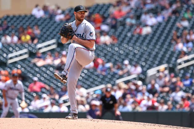 May 14, 2026, Minneapolis, Minnesota, USA: Miami Marlins pitcher ANTHONY BENDER (37) pitches in the fourth inning during a MLB, Baseball Herren, USA Baseball game between the Miami Marlins and the Minnesota Twins at Target Field in Minneapolis, Minnesota on May 14th, 2026. ZUMA Press Wire. Minneapolis USA - ZUMAg254 20260514_zsp_g254_079 Copyright: xStevenxGarciax