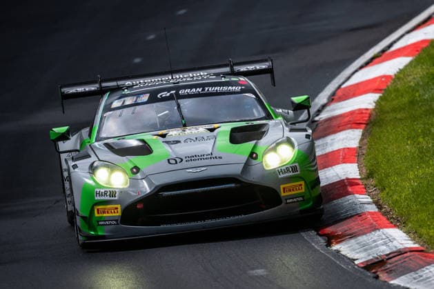 The Aston Martin Vantage AMR GT3 EVO with starting number 39 from the Walkenhorst Motorsport team with drivers Henry Walkenhorst, Anders Buchardt, Nico Hantke and Mex Jansen drives on the Nordschleife of the Nürburgring Nürburg Rhineland-Palatinate Germany during Qualifying 1