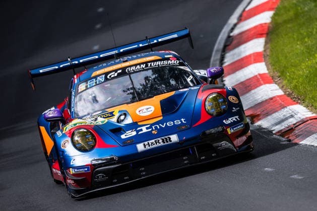 The Porsche 911 GT3 R 992 Evo26 with starting number 4 from Team Goroyan RT by Car Collection with drivers Artur Goroyan, Oleg Kivtka, Nathanael Berthon and Alex Fontana drives during Qualifying 1 on the Nordschleife of the Nürburgring Nürburg Rhineland-Palatinate Germany